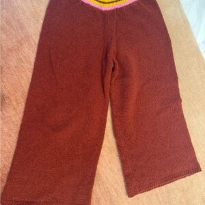 Misha and Puff Girls Cozy Brown Knit Pants with Pink Waistband